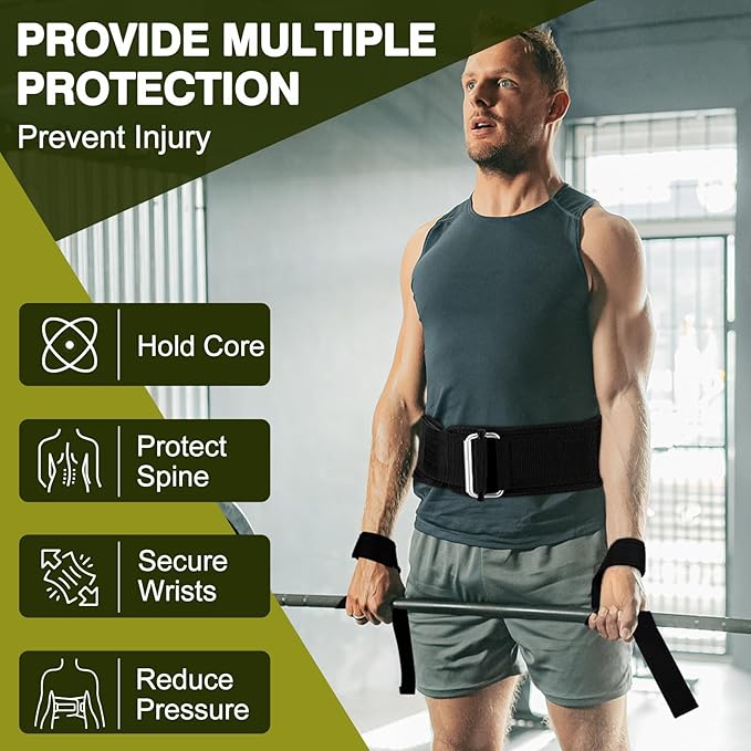 Weight Lifting Belt and Lifting Straps: Weightlifting Gym Belt for Men Women Deadlift Squats Belt for Bodybuilding Workout