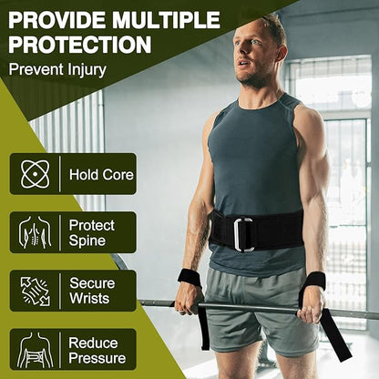 Weight Lifting Belt and Lifting Straps: Weightlifting Gym Belt for Men Women Deadlift Squats Belt for Bodybuilding Workout