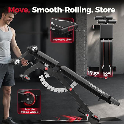 FLYBIRD Strength Training Bench for Home Gym, Adjustable Weight Bench can be Folded for Storage/Vertical Storage, Space-Saving Workout Bench