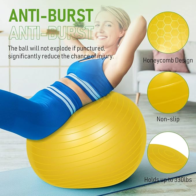 Leyndo 4 Pcs Yoga Exercise Ball Pilates Pregnancy Birthing Fitness Ball with Quick Pump Anti Burst for Improved Posture, Balance, Yoga, Pilates, Training, 4 Colors