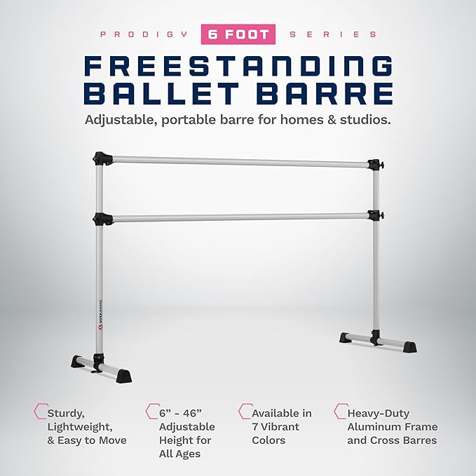 VITA Barre Portable Freestanding Double Ballet Barre, Prodigy, Aluminum | Adjustable Height, USA Made, Home or Gym Exercise Equipment for Kids & Adults | Dance, Fitness, Pilates