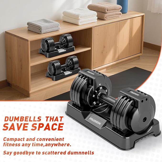 25/55lb Pair Adjustable Dumbbell Set, Adjustable Dumbbells Set of 2, 5 in 1/10 in 1 Free Weights Dumbbells Set with Anti-Slip Texture Handle, Weight Set For Home Gym Suit both Men and Women