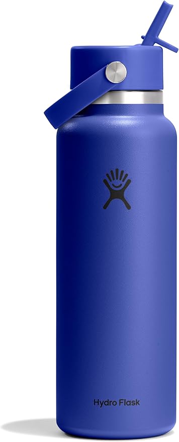 Hydro Flask Water Bottle - Insulated Stainless Steel - Wide Straw Lid, Non Spill, Leakproof in 40 Oz Capri Blue
