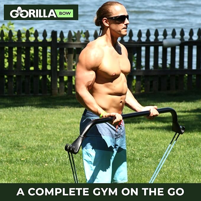 Gorilla Bow Original Portable Home Gym Resistance Bands and Bar System for Travel, Fitness, Weightlifting and Exercise Kit, Full Body Workout Equipment Set
