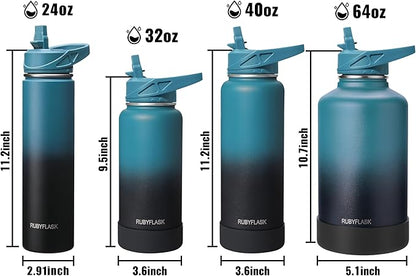 24oz Insulated Water Bottle with Straw, Stainless Steel Metal Vacuum Water Flask, Large Thermal Water bottle with Leakproof 3 Lids for Travel, Camping, Gym Sports Indigo Black