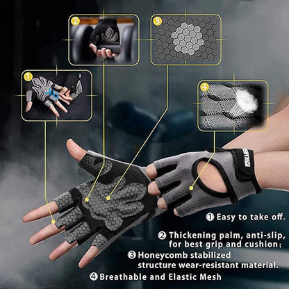 LIFECT Essential Breathable Workout Gloves, Weight Lifting Fingerless Gym Exercise Gloves with Curved Open Back, for Powerlifting, Women and Men