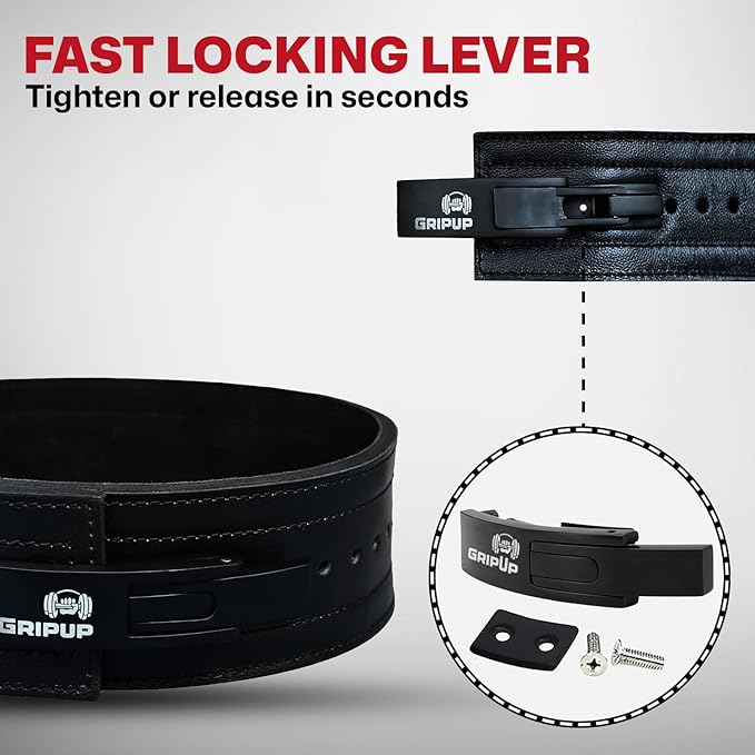 10mm Powerlifting Belt – Genuine Leather 4" Weight lifting Belt with Heavy Duty Lever Buckle for Squats, Deadlifts, Gym, Fitness, Bodybuilding – Lumbar Back Support for Men & Women