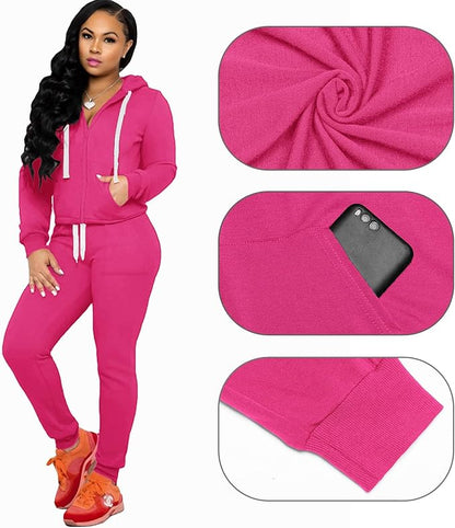 CLOCOR Track Suits for Women Set - Casual 2 Piece Outfits Sweatsuit Pocket Hoodies Long Sleeve with Patchwork Pants Set