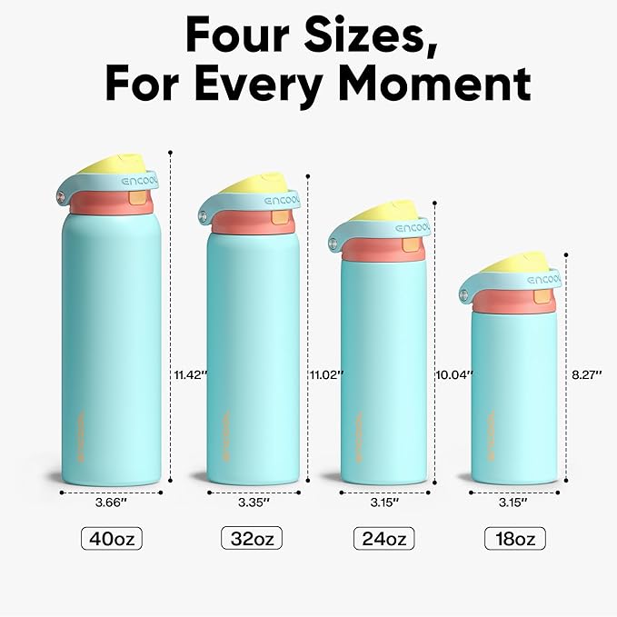 ENCOOL Leakproof Insulated Water Bottle with Straw Dual-Sip Water Bottle Bag-Safe Design for Work, Commute & Gym – Keeps Drinks Cold All Day, 40 oz, Orange-Reef Blue