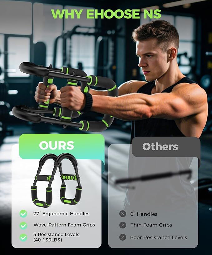 Twister Arm Trainer, Adjustable 5 Resistance Levels (40-130 lbs) Chest & Arm Workout Equipment for Men & Women, Ergonomic Home Gym Strength Trainer with Anti-Slip Handles & Carry Bag (Green)