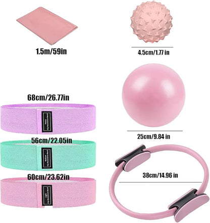 Pilates Essentials Kit for Women, Pilates Equipment, for Home Workouts with Ring and Ball Set, 3pcs Booty Bands, Yoga Bands for Stretching, Fascia Ball, Yoga Socks