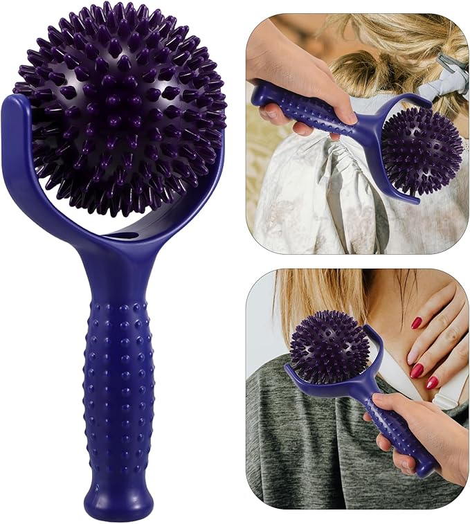 HOMSFOU Large Spiky Ball Massage Stick for Muscle Relief, Handheld Mobility Yoga Roller Blue and Purple Colors, Trigger Point Therapy Tool for Back, Shoulders, Thighs, and Calves, Fitness