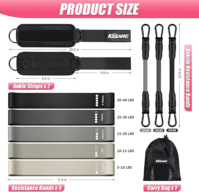 Ankle Resistance Bands with Cuffs, Resistance Bands Set for Working Out, Leg and Glute Exercise Bands – Home Gym Workout Equipment for Women, Booty Building, Pilates, Rehab, Physical Therapy
