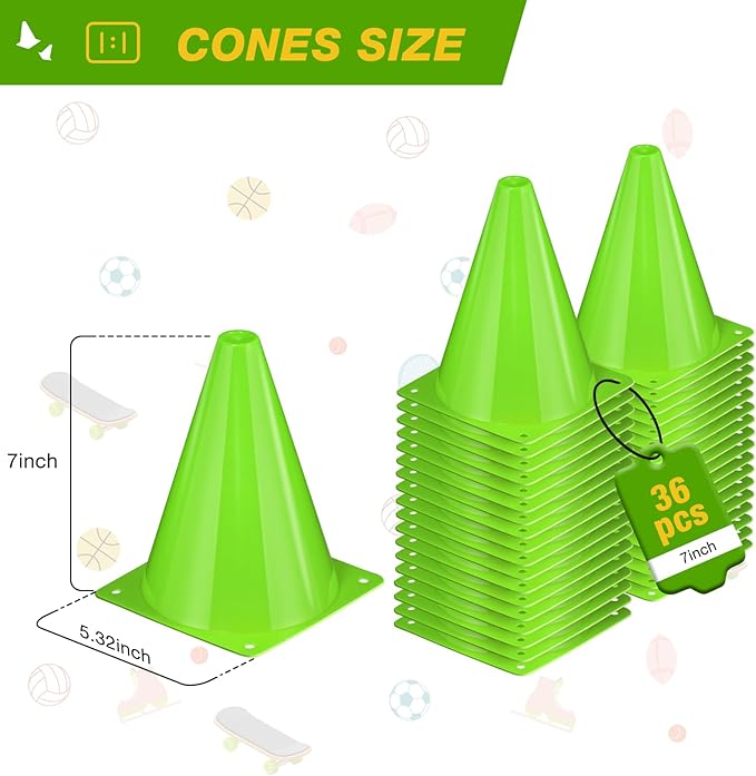 36pcs Cones 7 Inch Soccer Cones and Plastic Traffic Cones, Durable Cones for Sports Training, Ideal for Soccer, Basketball, Football, Skating, and Agility Drills Practice