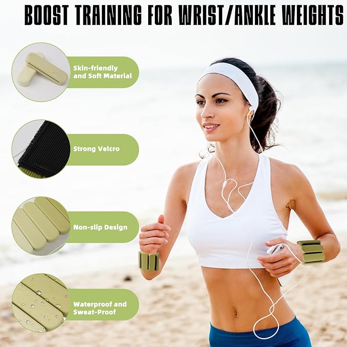Ankle Weights for Women Men, Silicone Wrist Weights Set of 2 - Wearable Leg Weights/Arm Weights Ideal for for Home Gym Workout, Running, Yoga, Pilates, Barre, Exercise, Strength Training