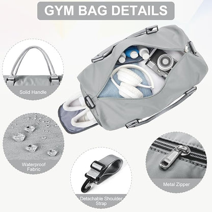 Gym Bag for Women Men with Shoes Compartment,Sports Duffle Bag Personal item travel Duffel Bags Tote Bag Small Carry on Weekender Overnight Bag Workout Dance Bag Hospital Holdalls Grey