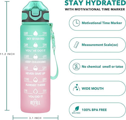 Enerbone 32 oz Water Bottle with Times to Drink and Straw, Motivational Drinking Water Bottles with Carrying Strap, Leakproof BPA & Toxic Free, Ensure You Drink Enough Water for Fitness Gym Outdoor