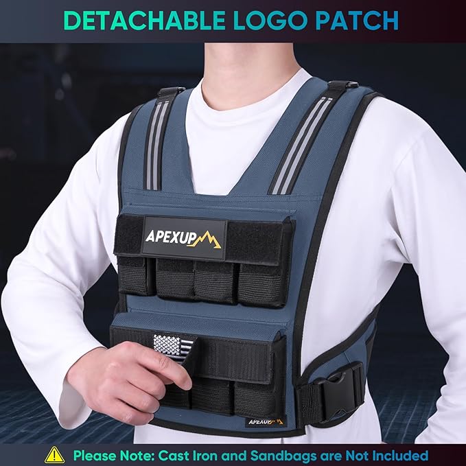 APEXUP Adjustable Weighted Vest Men 20lbs/30lbs/40lbs Weights with Reflective Stripe, Weight Vest Woman Workout Vest for Strength Training Running Walking