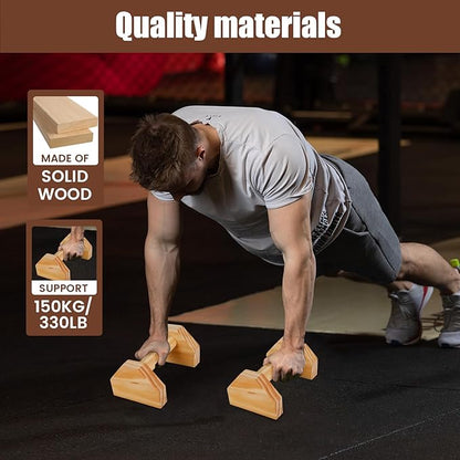 Wooden Push-up Bars, 1 Pair Non-slip Base Pushup Handles Stand, Home Workout Calisthenics Equipment, Push up Bracket Board with Ergonomical Handle, Wooden Parallettes Bars for Fitness Training