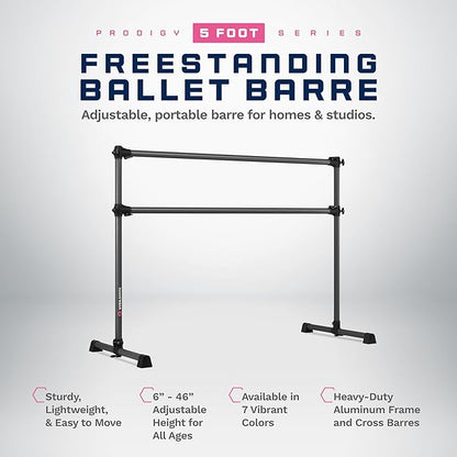 VITA Barre Portable Freestanding Double Ballet Barre, Prodigy, Aluminum | Adjustable Height, USA Made, Home or Gym Exercise Equipment for Kids & Adults | Dance, Fitness, Pilates