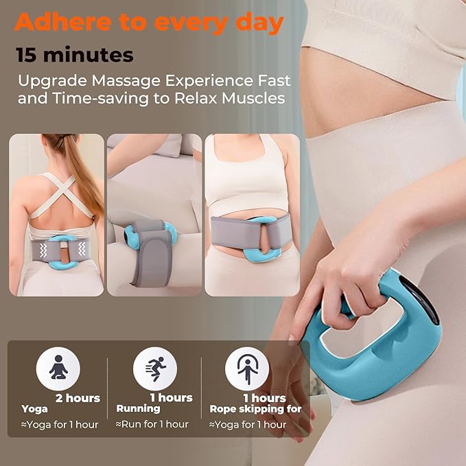 Deep Tissue Percussion Muscle Massage Gun: with Heat, Adjustable Intensity and Speed, Super Quiet, USB-C Rechargeable, Portable, Pain Relief for Athletes and Everyone, Ideal Gift（Blue）