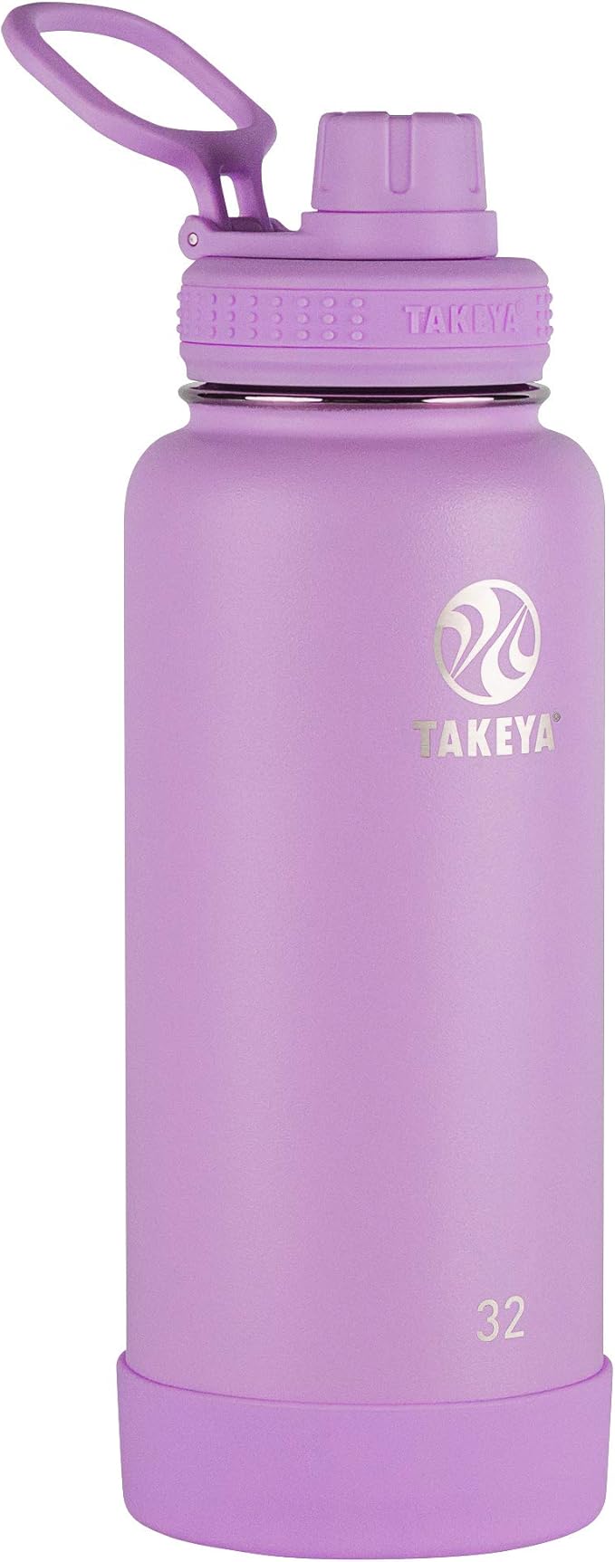 Takeya Actives Stainless Steel Water Bottle, Insulated Spout Lid, Keeps Drinks Cold 24 Hrs, Leakproof, Durable, Dishwasher Safe, Ideal for Gym, Travel, Fits Most Cup Holders, 32 oz/Lilac