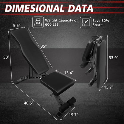 Strength Training Bench, Adjustable Weight Bench for Home Gym Dumbbell Exercise - Folding Sit up Bench for Full Body Workout