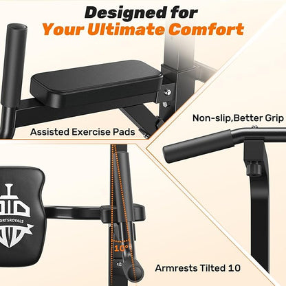 Sportsroyals Power Tower Pull Up Bar Station, 450LBS Stable Pull Up Dip Station for Home Gym Strength Training Equipment | FED Fitness