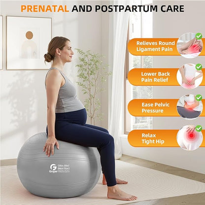 Gruper Yoga Ball, Extra Thick Non Slip Exercise Ball for Workout, Birthing, Balance, Stability, Pregnancy, 4 Sizes Anti Burst Chair for Home and Office, Includes Quick Pump & Fitness Guide