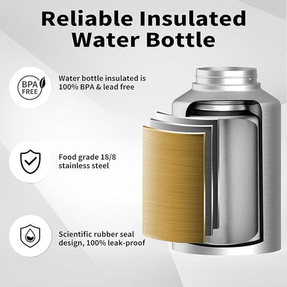 WATERSY Half Gallon Water Bottle Insulated(Cold for 48 Hrs),BPA Free&Leak Proof,64oz Stainless Steel Water Jug/Flask,Big thermo,Large Water Bottle with Handle for Gym,Hiking,Camping,Stainless