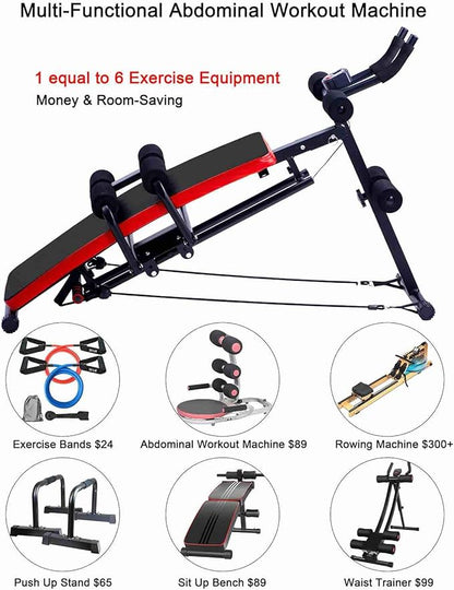 KESHWELL Ab Machine,Ab Workout Equipment For Home,Sit Up Push Up Workout Bench,Fitness Strength Training Equipment,Foldable Abdomen Exercise Machine With Resistance Bands,550lbs Capacity