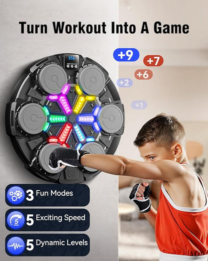 Upgraded Music Punching Machine for Kids and Adults, Wall Boxing Punching Pad with Bluetooth & Rhythm Lights, 3 Speed Modes, Home Fitness Boxing Equipment with Gloves for Boys Girls Teenagers