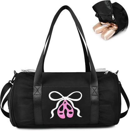 Dance Bag for girls, KUIRAN 8L Dance Duffel Bag with Separate Shoe Compartment Lightweight Water-resistant Sport Bag for Dance, Ballet, Gym, Travel - Black