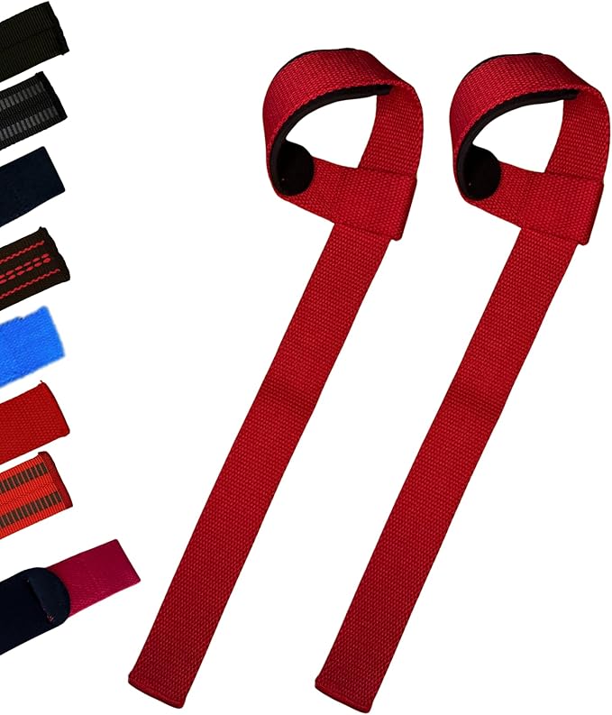 25" Powerlifting Straps (Pair) – Dominate Deadlifts with Heavy Duty Cotton Wrist Wraps – Maximum Grip Support for Strength Training & Weightlifting – Red with Padding – For All Lifters: Newbies, Pros, Young Guns & Gym Vets