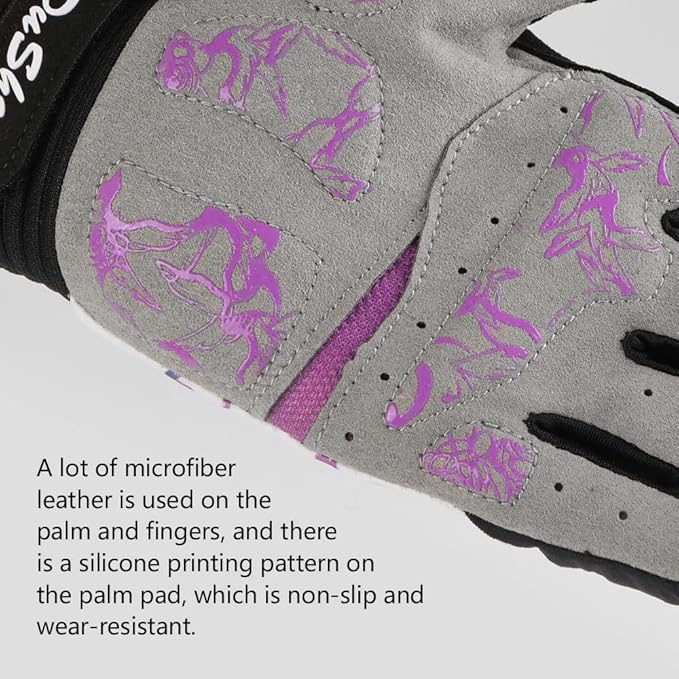 DuShow Bike Gloves for Women Cycling,Pink Floral Workout Gloves Women,Full Finger Biking Driving Riding Gloves for Women,Gel Padded Touch Screen Gym Gloves