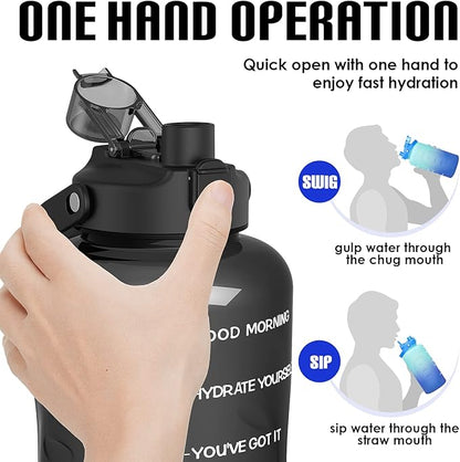 HydroPal 1 Gallon Water Bottles with Straw, 128 oz Water Bottle BPA Free Innovative 2-IN-1 Lid Gym Bottle with Times to Drink Motivational, Large for Sports Fitness Camping Water Jug （13.8X5.5 inch）