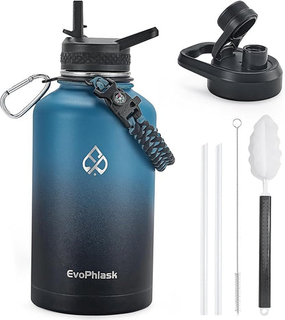 64 oz Insulated Water Bottle(Cold for 48Hrs), Large Stainless Steel Water Bottle BPA Free, Leak Proof Half Gallon Water Jug for Sport, Hiking, Camping, Travel, Indigo Black