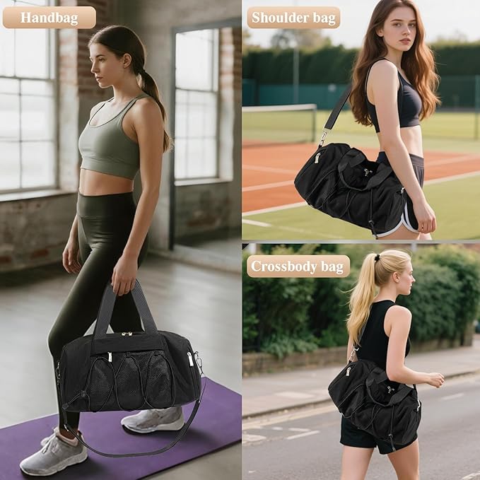 Small Gym Bag for Women, Travel Duffle Bag Carry On Weekender Bag with Shoe Compartment Overnight Gym Tote Personal Item Bag for Men