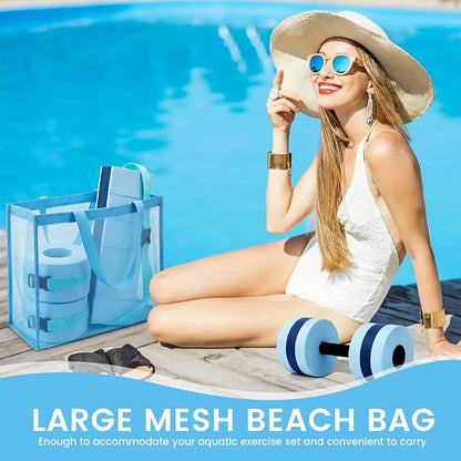 6 Pcs Aquatic Exercise Set Water Aerobics Set Large Mesh Beach Bag Pool Fitness Equipment Foam Water Dumbbell Ankle Swimming Weight Aquatic Swim Belt for Exercise Weight Loss