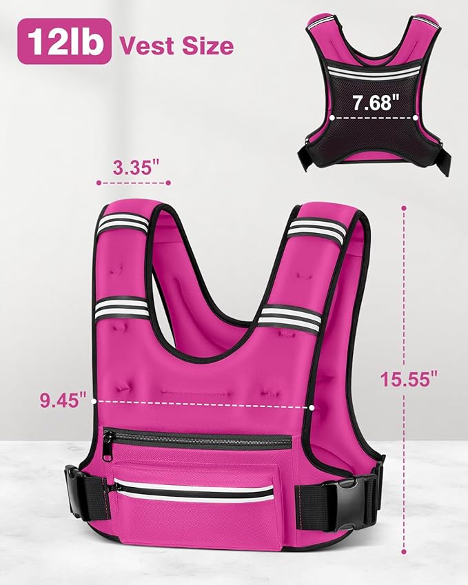 Weighted Vests for Women Men, 8 12 16 20 lb Weighted Vest with Storage Pockets, Rucking Vest with Reflective Stripe, Adjustable Straps Weight Vest for Running, Walking, Workout, Training