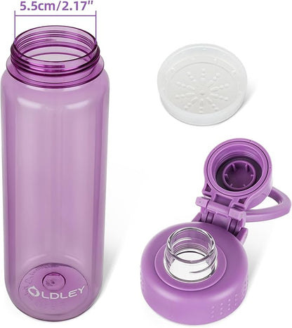 OLDLEY 32 oz Water Bottle, Sports Tritan Water Bottle with Carry Handle and Spout Lid, Leakproof & BPA Free Large Water Bottles for Home,Travel, School, Outdoors, Gym,Dark Purple
