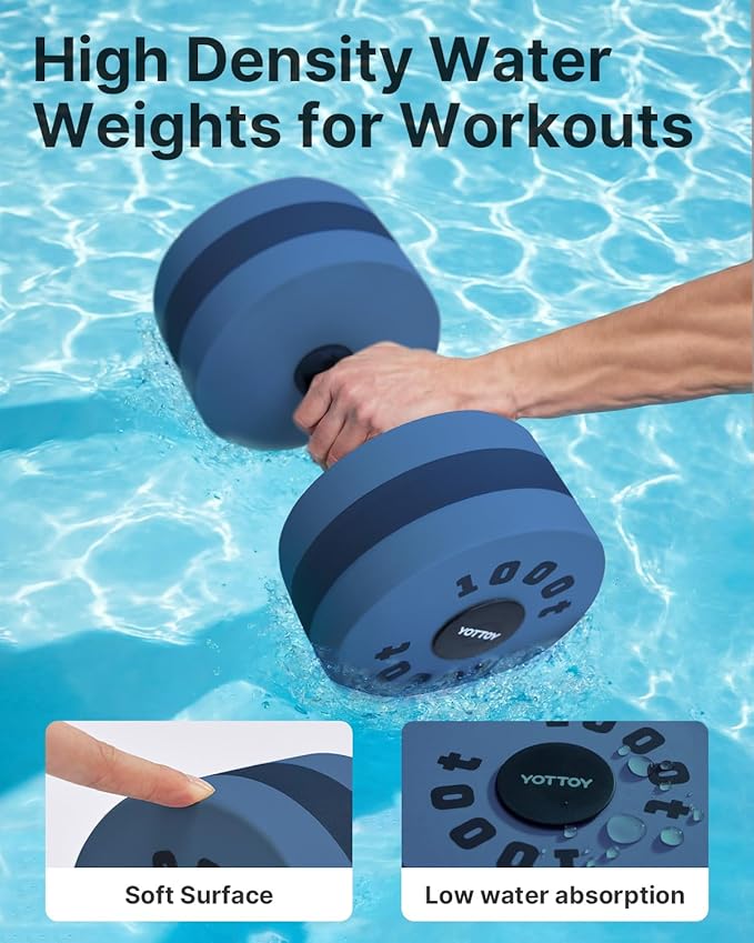 YOTTOY Water Dumbbells for Pool Exercise,Foam Aquatic Dumbbells for Water Aerobics,Resistance Training & Physical Therapy,Pool Weights for Water Workouts,Aqua Fitness,Set of 2