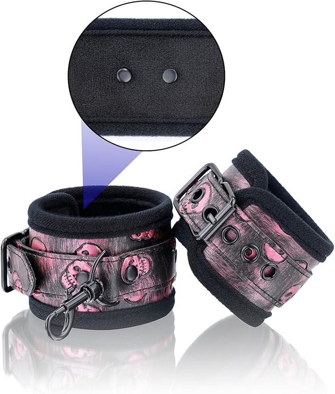 Heavy Duty Stainless Steel Expandable Spreader Bar with 4pcs PU Black--Pink Skull Pattern Detachable Adjustable Straps,Workout Bar for Home Indoor Gym Training Kit