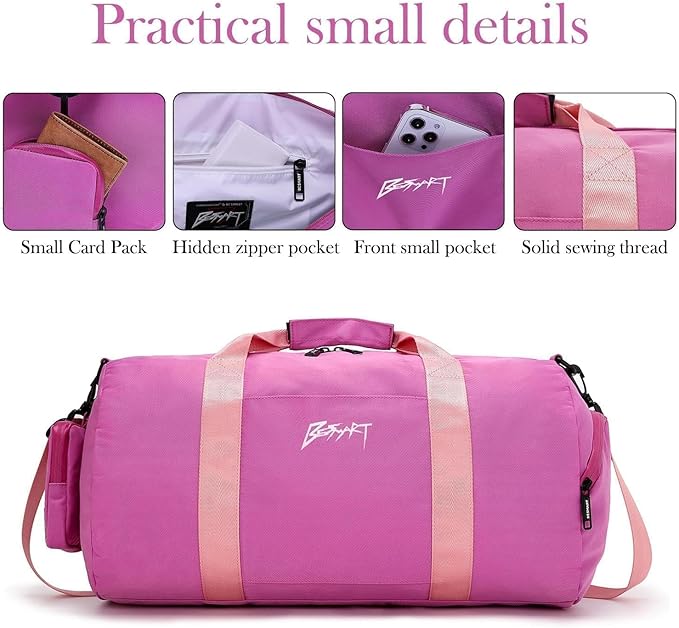 BE Smart Gym Bag Sports Duffle Bag for Men Women, Waterproof Gym Bags Weekender Bags with Shoe Compartment, Lightweight Large Overnight Workout Bag, Purple With Tpu Pocket, Casual Fashion