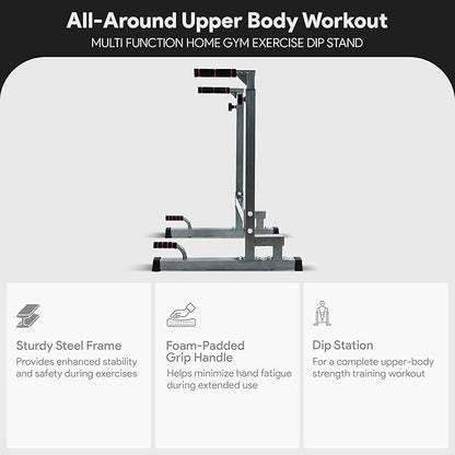 BalanceFrom Steel Frame Dip Station with Adjustable Height, 500 Pound Weight Capacity – Upper Body Workout Home Gym Equipment for Triceps, Push & Pull Ups, Leg Raises, and Bench Press