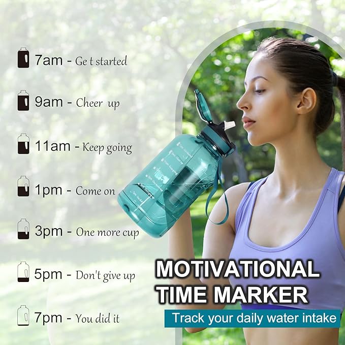 GIFUBOWA 64oz Sports Durable Water Bottle with Handle Leak Proof 2000ml Big Bottle with Straw and Time Marking Ideal for Gym, Running Outdoor or Indoor Activities Clear Cyan