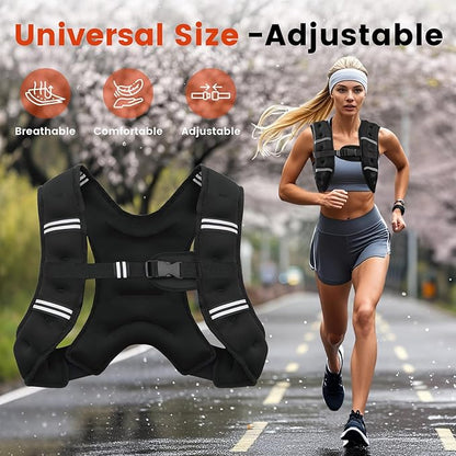 Weighted Vest, 6lb/8lb/10lb/12lb/16lb/20lb/25lb/30lb Weight Vest for Men Women, Body Weight Vests Adjustable with Reflective Stripe for Strength Training, Running, Workout, Jogging, Walking