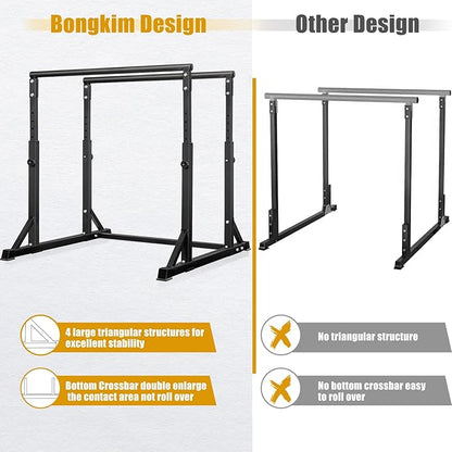 Bongkim Dip Bar, Heavy Duty Dip Station with 7 Height Levels, 800lbs Adjustable Parallel Bars for Tricep Dips Pull-Ups L-Sits Calisthenics Exercises Strength Training for Home Gym Outdoor