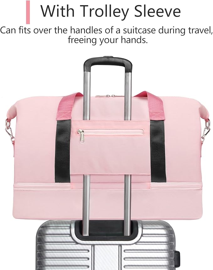 Sports Gym Bag for Women, Travel Duffle Bag with Shoe Compartment & Wet Pocket, Fitness Yoga Bag