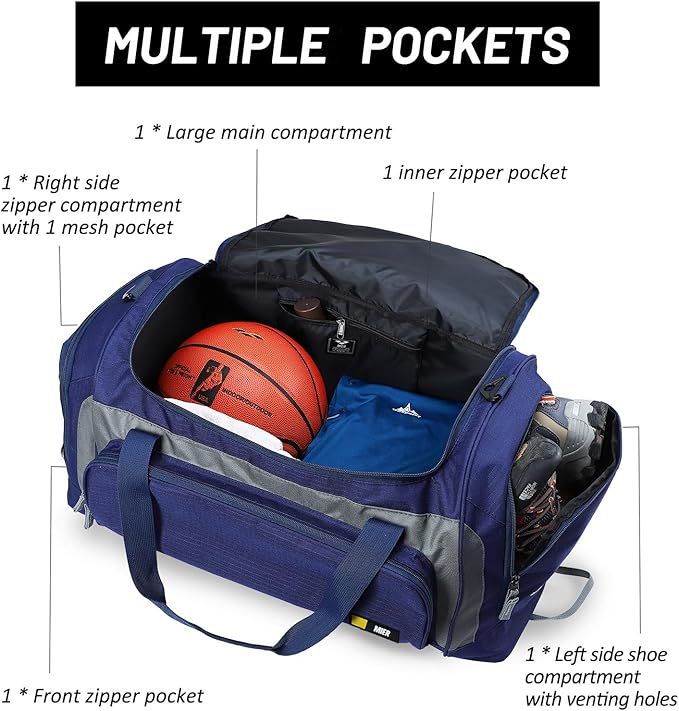MIER Large Gym Bag for Men Sports Duffle Bag with Shoe Compartment 60L Lightweight Duffel Bags for Workout Fitness Travel, Blue